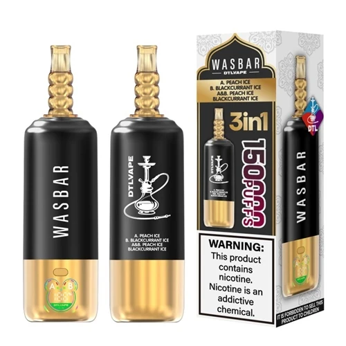 WASBAR DTL 150K 3-in-1 Shisha Vape – 150,000-Puff Disposable Vape With Dual Mesh Coils And LED Di...