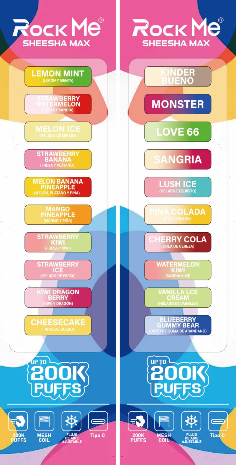 ROCK ME SHEESHA MAX 200K Taste List ROCK ME SHEESHA MAX 200K Taste List